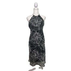 Madison Leigh Black White Floral Halter Dress Midi Chiffon Overlay Y2K Size 8